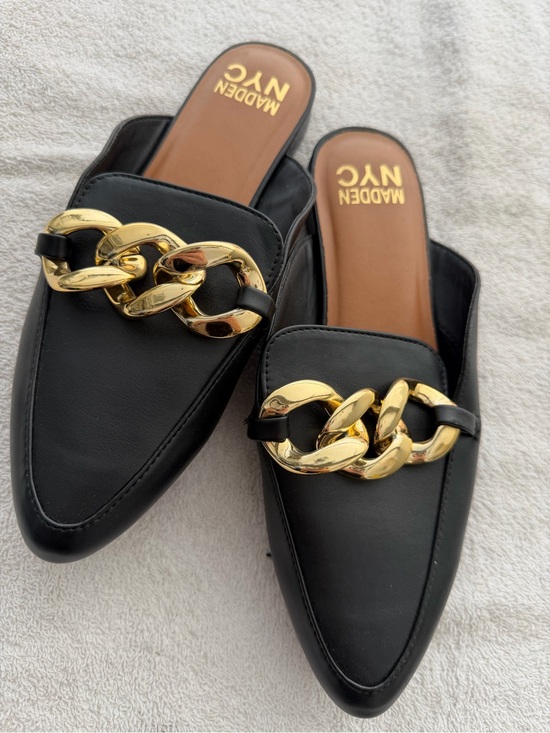 Madden Nyc Shoes - Madewell NYC Black Mules with Gold Chain Accent